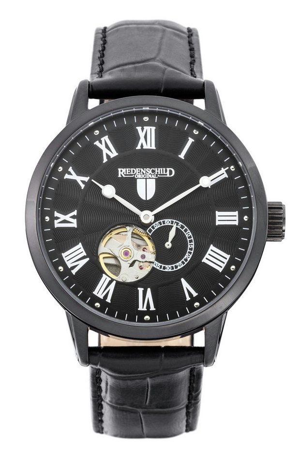 Riedenschild Automatikuhr Herren – 42 mm, offenes Herz, schwarzes Zifferblatt & Lederarmband RS7601-03 von Riedenschild