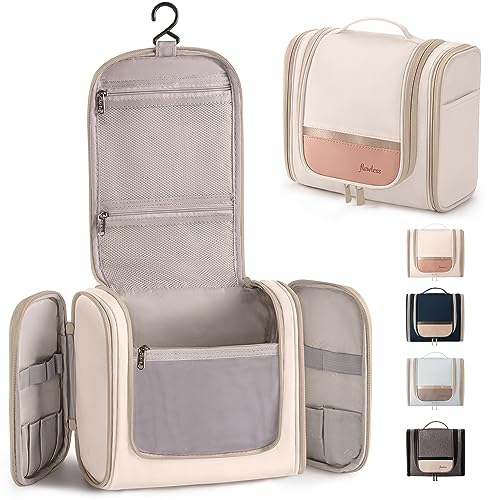 Rieeyrslza Kulturtasche zum Aufhängen Faltbare Waschtasche mit Haken Reise Kulturbeutel für Männer & Frauen Toiletten Tasche mit Henkel Hängend für Make-up und Toilettenartikel(Beige+Rosa) von Rieeyrslza