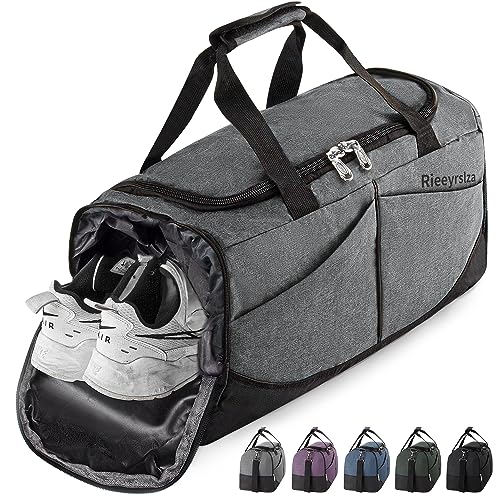 Rieeyrslza Sporttasche mit Schuhfach Reisetasche für Damen und Herren Große Wasserdicht Fitnesstasche Fitness Trainingstasche Handgepäck Tasche mit Schulterriemen (Grau o2) von Rieeyrslza