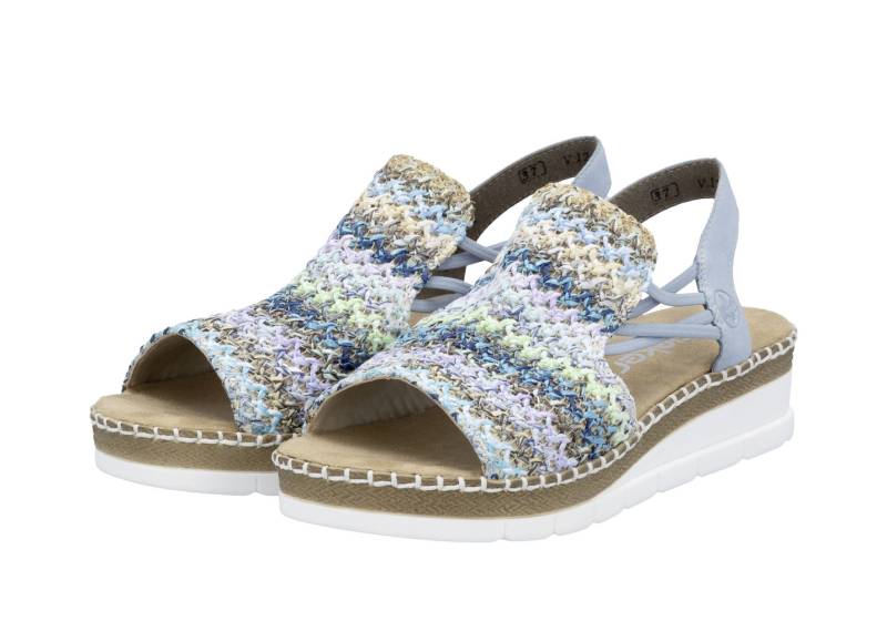 Rieker, sommerliche Damen-Sandalen, mit seitlichen Elastik-Bandagen, Hellblau-Bunt, Größe 36 von Rieker