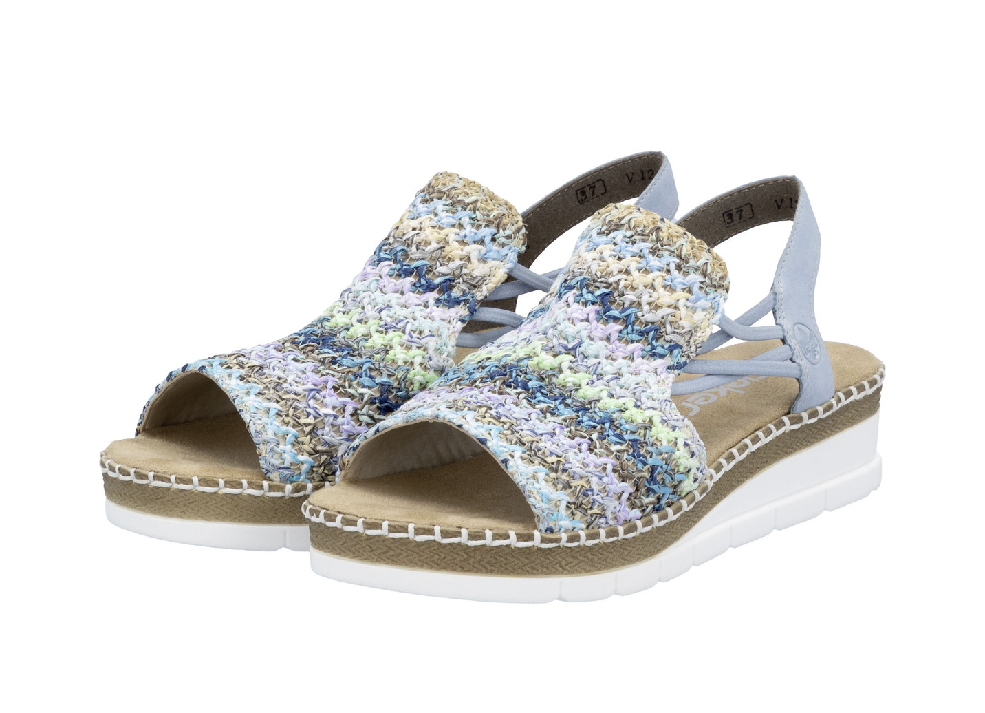 Rieker, sommerliche Damen-Sandalen, mit seitlichen Elastik-Bandagen, Hellblau-Bunt, Größe 40 von Rieker