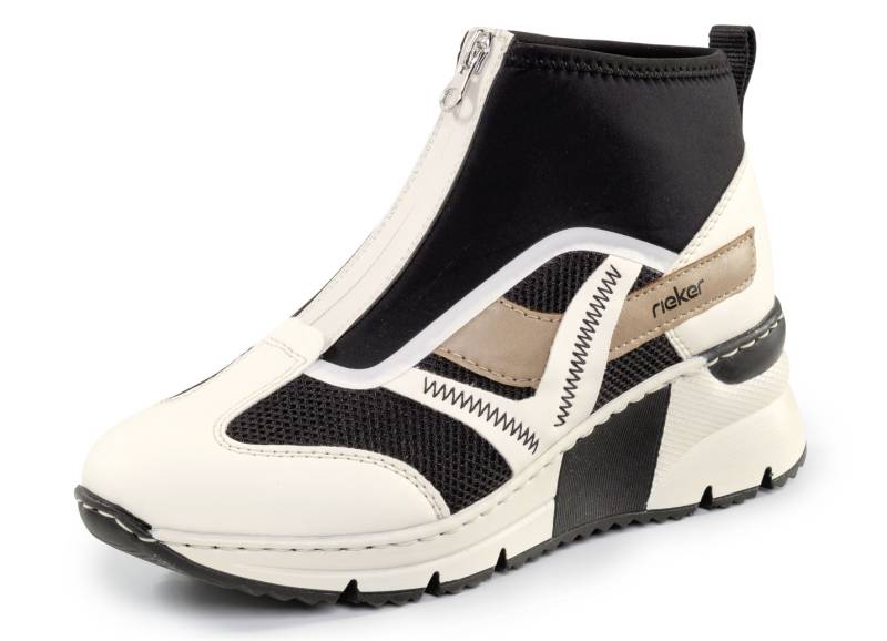 Rieker, stylische Damen-Boots, Weite G, mit herausnehmbarem Fußbett, Creme-Schwarz-Braun, Größe 36 von Rieker