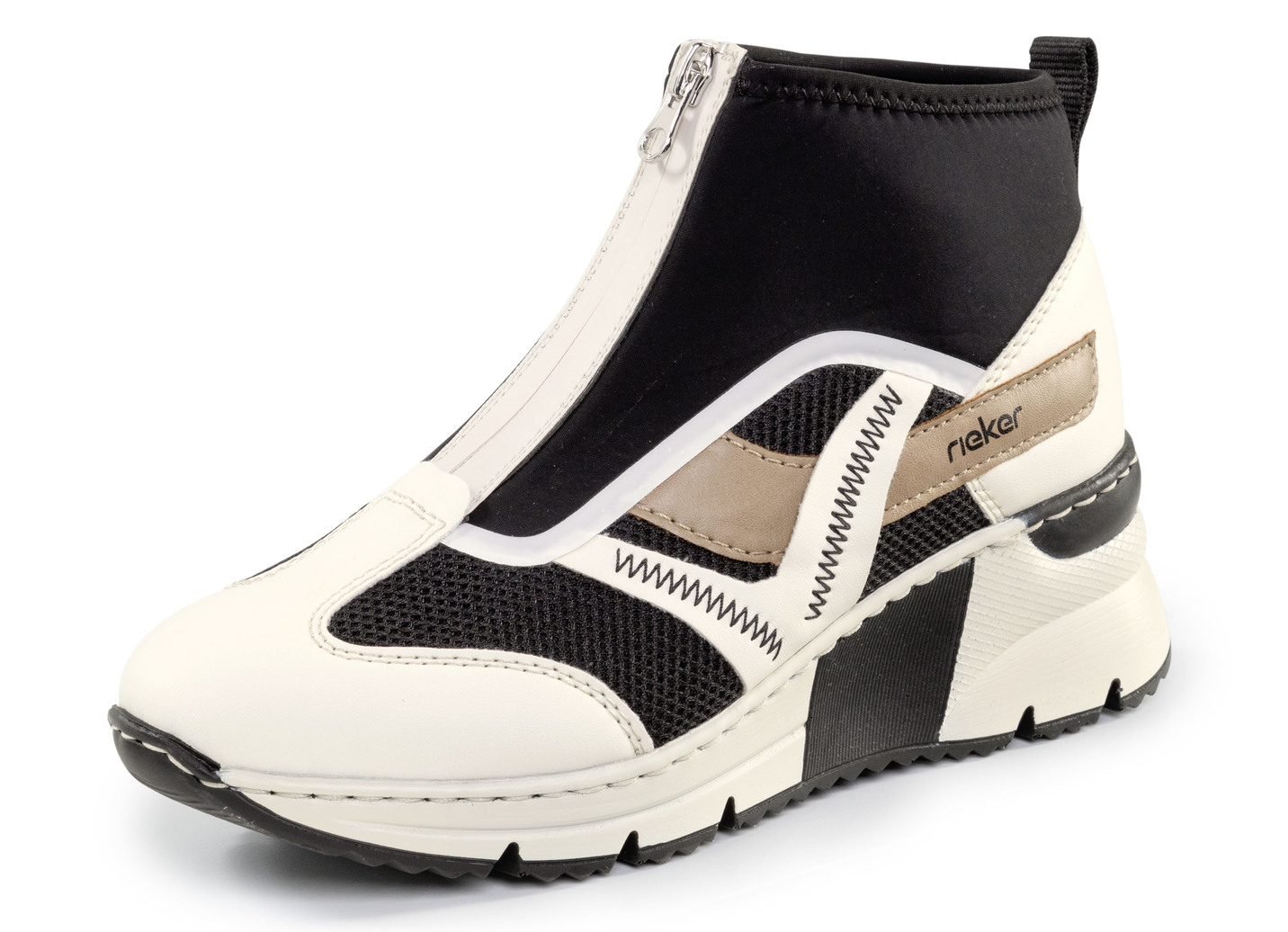 Rieker, stylische Damen-Boots, Weite G, mit herausnehmbarem Fußbett, Creme-Schwarz-Braun, Größe 40 von Rieker
