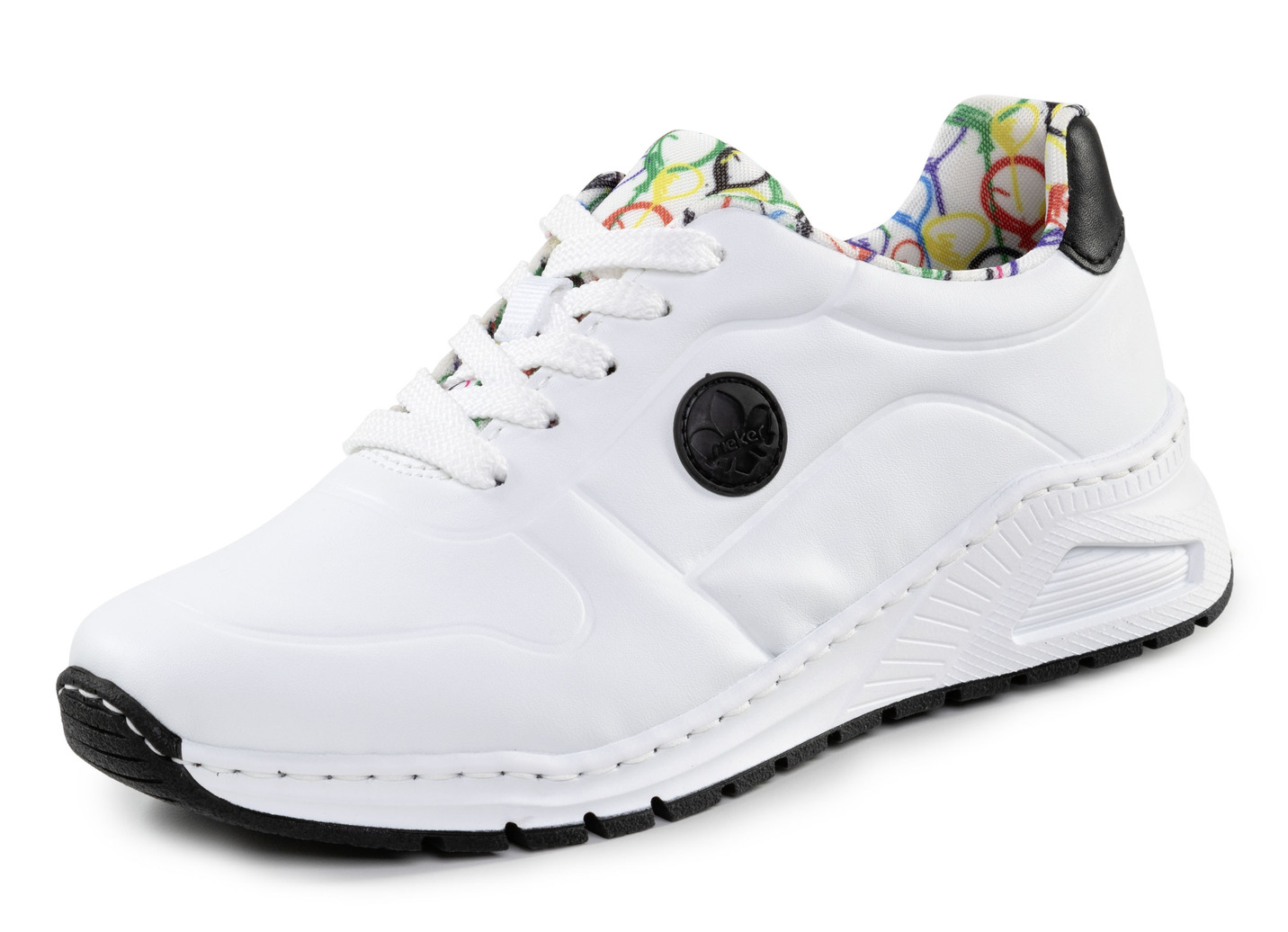 Rieker, stylische Damen-Sneaker, Weite H, mit herausnehmbarem Fußbett, Weiss-Schwarz, Größe 41 von Rieker