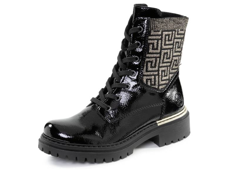 Rieker, stylische Damen-Stiefeletten, Winterschuhe, mit Reißverschluss, Schwarz-Gold, Größe 42 von Rieker