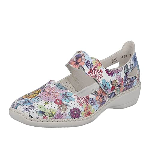 Rieker 413j2-90 Sunset Casual Mary-Jane Ballett Pump In White Flower 38 White von Rieker