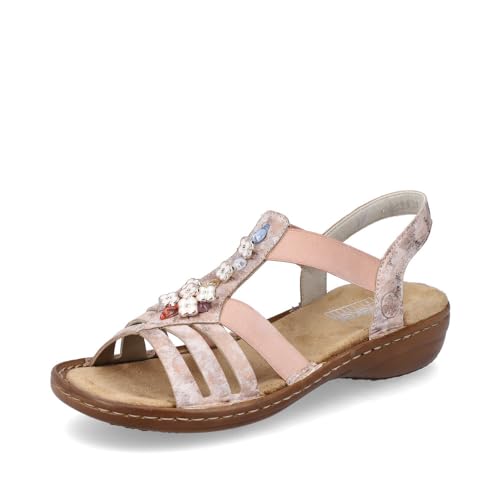 Rieker Damen Riemchensandalen 60855, Frauen Sandalen,Sandaletten,Sommersandalen,bequem,flach,Sommerschuhe,Freizeitschuhe,rosa (31),36 EU / 3.5 UK von Rieker