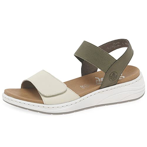 Rieker 64300-54 Off White/Forest Leather Womens Wedge Sandals 40 Off White/Forest von Rieker