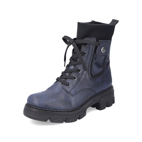 Rieker Damen Combat Boots 74640, Frauen Stiefeletten,booties,halbstiefel,kurzstiefel,uebergangsschuhe,uebergangsstiefel,warm,blau (14),37 EU / 4 UK von Rieker