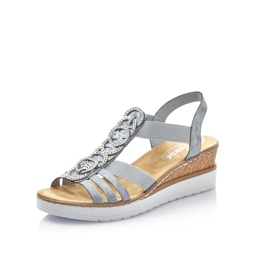 Rieker Damen Keilsandalen V38H8, Frauen Sandalen,Keilsandaletten,Keilabsatz,Wedge-Heel,hoch,Sommerschuhe,Freizeitschuhe,blau (12),40 EU / 6.5 UK von Rieker