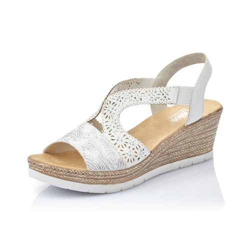 Rieker Damen Keilsandalen 61916, Frauen Sandalen,offene Schuhe,Strandschuhe,Keilsandaletten,Keilabsatz,Wedge-Heel,hoch,Weiss (80),41 EU / 7.5 UK von Rieker