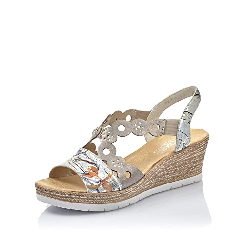 Rieker Damen Keilsandalen 619D6, Frauen Sandalen,Freizeitschuhe,Strandschuhe,Keilsandaletten,Keilabsatz,Wedge-Heel,Lady,metallic (90),41 EU / 7.5 UK von Rieker