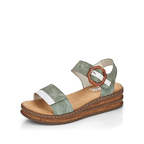 Rieker Damen Sandaletten 62963, Frauen Sandalen,Freizeitschuhe,Strandschuhe,Sommersandalen,bequem,Sommerschuhe,offene,grün Kombi (52),40 EU / 6.5 UK von Rieker