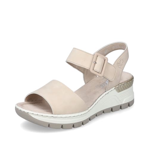 Rieker Damen Keilsandalen 66466, Frauen Sandalen,offene schuhe,strandschuhe,keilsandaletten,keilabsatz,wedge-heel,hoch,beige (60),37 EU / 4 UK von Rieker