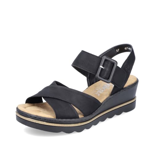 Rieker Damen Keilsandalen 67463, Frauen Sandalen,offene schuhe,strandschuhe,keilsandaletten,keilabsatz,wedge-heel,hoch,schwarz (00),37 EU / 4 UK von Rieker