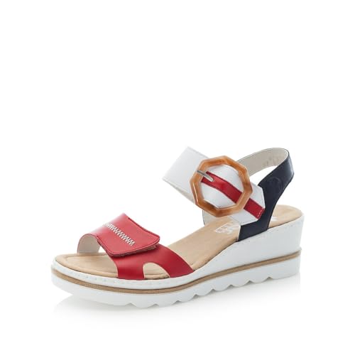 Rieker Damen Keilsandalen 67476, Frauen Sandalen,Keilabsatz,Wedge-Heel,hoch,Sommerschuhe,Freizeitschuhe,offene Schuhe,rot Kombi (33),39 EU / 6 UK von Rieker