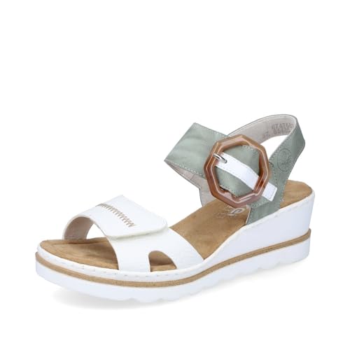 Rieker Damen Keilsandalen 67476, Frauen Sandalen,Wedge-Heel,hoch,Sommerschuhe,Freizeitschuhe,offene Schuhe,Strandschuhe,grün Kombi (81),41 EU / 7.5 UK von Rieker