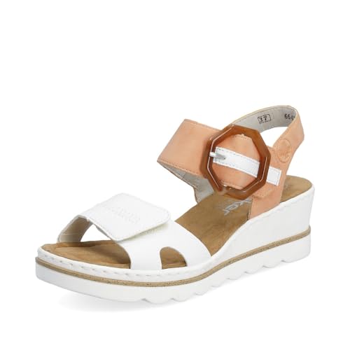 Rieker Damen Keilsandalen 67476, Frauen Sandalen,offene schuhe,strandschuhe,keilsandaletten,keilabsatz,wedge-heel,hoch,weiss kombi (38),40 EU / 6.5 UK von Rieker