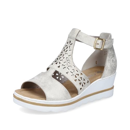 Rieker Damen Keilsandalen 67481, Frauen Sandalen,keilabsatz,wedge-heel,sommerschuhe,freizeitschuhe,offene schuhe,beige (60),39 EU / 6 UK von Rieker