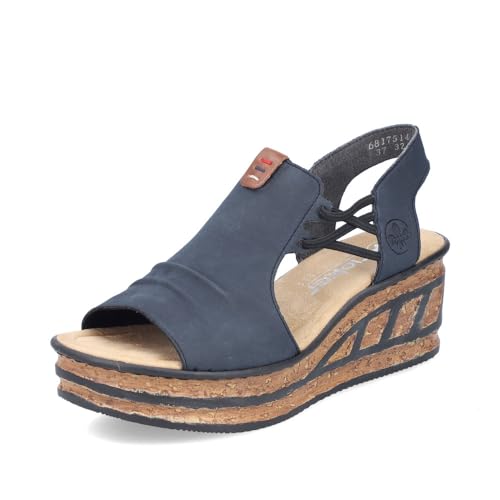 Rieker Damen Keilsandalen 68175, Frauen Sandalen,keilabsatz,wedge-heel,sommerschuhe,freizeitschuhe,offene schuhe,strandschuhe,blau (14),39 EU / 6 UK von Rieker