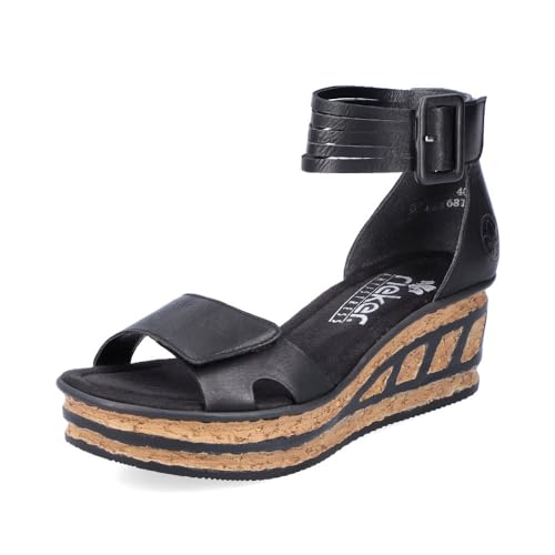 Rieker Damen Keilsandalen 68194, Frauen Sandalen,Keilabsatz,Wedge-Heel,hoch,Sommerschuhe,Freizeitschuhe,offene Schuhe,schwarz (00),39 EU / 6 UK von Rieker