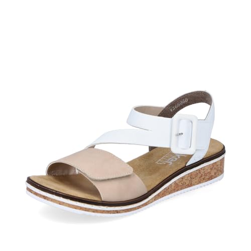 Rieker Damen Keilsandalen V3660, Frauen Sandalen,sommerschuhe,freizeitschuhe,offene schuhe,strandschuhe,keilabsatz,beige kombi (60),37 EU / 4 UK von Rieker