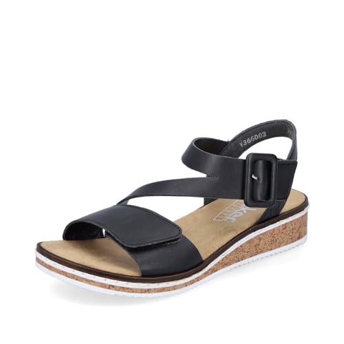 Rieker Damen Keilsandalen V3660, Frauen Sandalen,freizeitschuhe,offene schuhe,strandschuhe,keilsandaletten,keilabsatz,schwarz (02),37 EU / 4 UK von Rieker