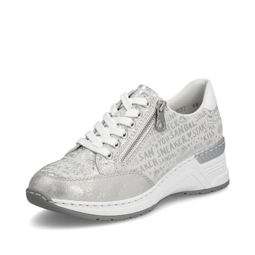 Rieker Damen Low-Top Sneaker N4316, Frauen Halbschuhe,lose Einlage,schnürschuhe,schnürer,keil Sneaker,Wedge Sneaker,beige Kombi (90),36 EU / 3.5 UK von Rieker