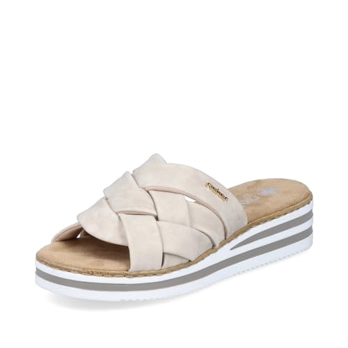 Rieker Damen Pantoletten V0208, Frauen Slipper,Sandalen,Freizeitschuhe,Schlupfschuhe,schluepfschuhe,Slides,Slip-ons,Mules,beige (60),43 EU / 9 UK von Rieker