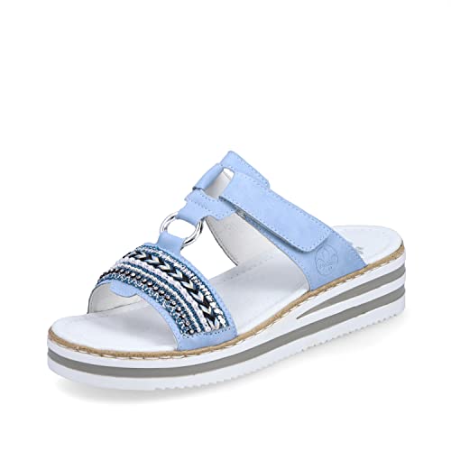 Rieker Damen Pantoletten V02M6, Frauen Slip On,Slip-ons,Backless,Gartenschuhe,Sommerschuhe,sommerclogs,Sandalen,Freizeitschuhe,blau (10),43 EU / 9 UK von Rieker