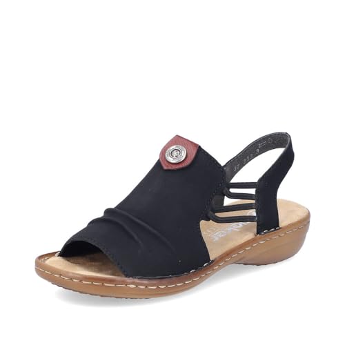 Rieker Damen Riemchensandalen 60872, Frauen Sandalen,offene schuhe,strandschuhe,sandaletten,sommersandalen,bequem,flach,schwarz (00),37 EU / 4 UK von Rieker