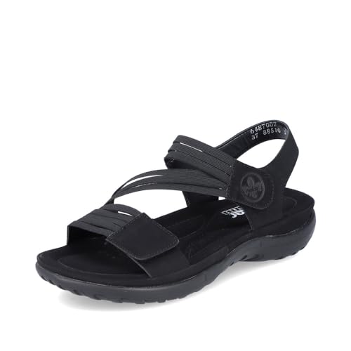 Rieker Damen Riemchensandalen 64870, Frauen Sandalen,offene schuhe,strandschuhe,sandaletten,sommersandalen,bequem,flach,schwarz (02),36 EU / 3.5 UK von Rieker