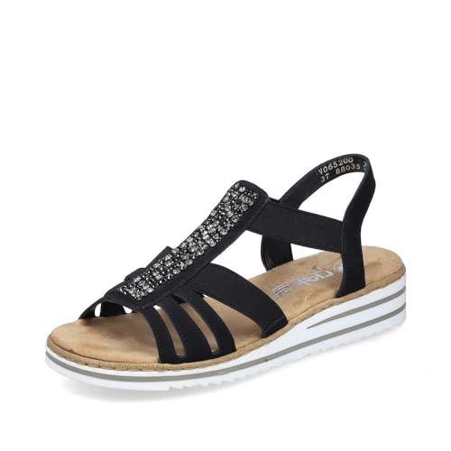 Rieker Damen Riemchensandalen V0652, Frauen Sandalen,strandschuhe,sandaletten,sommersandalen,bequem,flach,sommerschuhe,schwarz (00),40 EU / 6.5 UK von Rieker