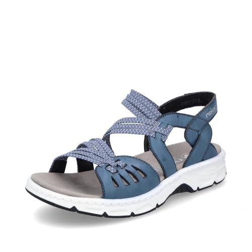 Rieker Damen Riemchensandalen V9871, Frauen Sandalen,Strandschuhe,Sandaletten,Sommersandalen,bequem,flach,Sommerschuhe,blau (14),40 EU / 6.5 UK von Rieker