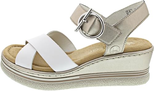 Rieker Damen Sandale Leder gekreuzte Riemen Keilabsatz Klettverschluss 67703, Größe:40 EU, Farbe:Weiß von Rieker