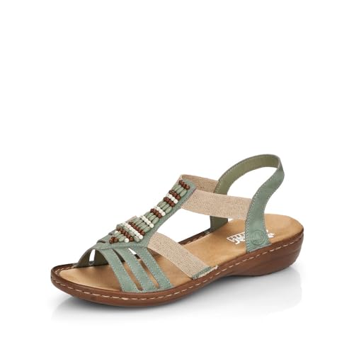 Rieker Damen Riemchensandalen 60851, Frauen Sandalen,Strandschuhe,Sandaletten,Sommersandalen,bequem,flach,Sommerschuhe,grün (52),40 EU / 6.5 UK von Rieker