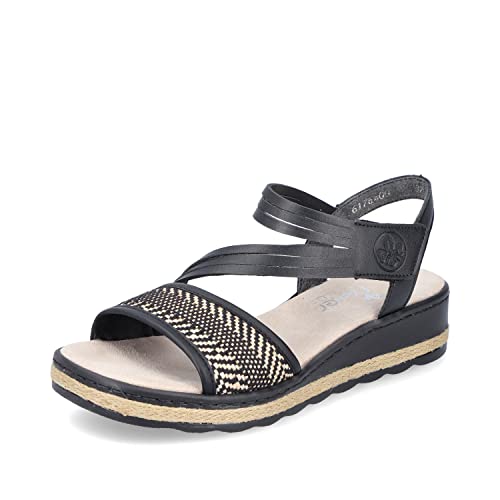 Rieker Damen Sandaletten 61764, Frauen Sandalen,freizeitschuhe,offene,schuhe,strandschuhe,sommersandalen,bequem,flach,schwarz kombi (00),39 EU / 6 UK von Rieker