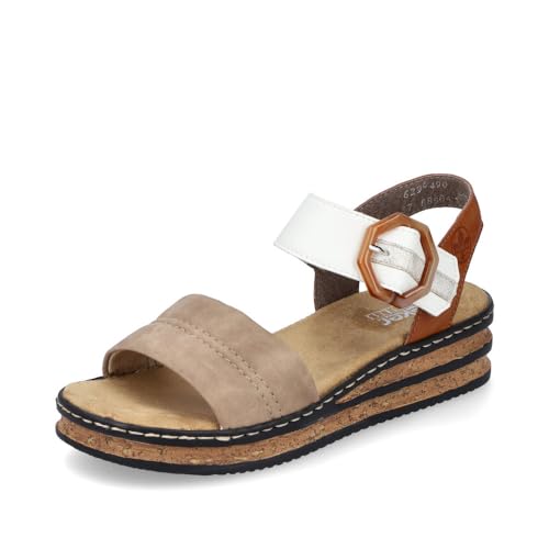 Rieker Damen Keilsandalen 62964, Frauen Sandalen,sommerschuhe,freizeitschuhe,offene schuhe,strandschuhe,keilabsatz,beige kombi (90),40 EU / 6.5 UK von Rieker