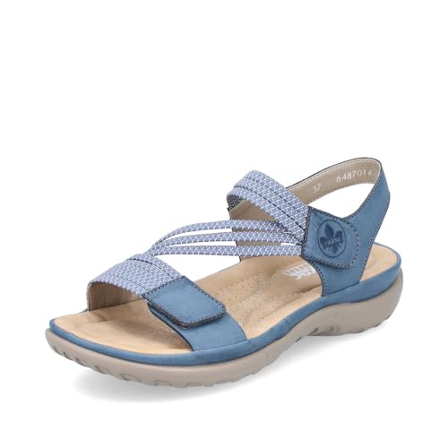 Rieker Damen Riemchensandalen 64870, Frauen Sandalen,offene schuhe,strandschuhe,sandaletten,sommersandalen,bequem,flach,blau (14),42 EU / 8 UK von Rieker