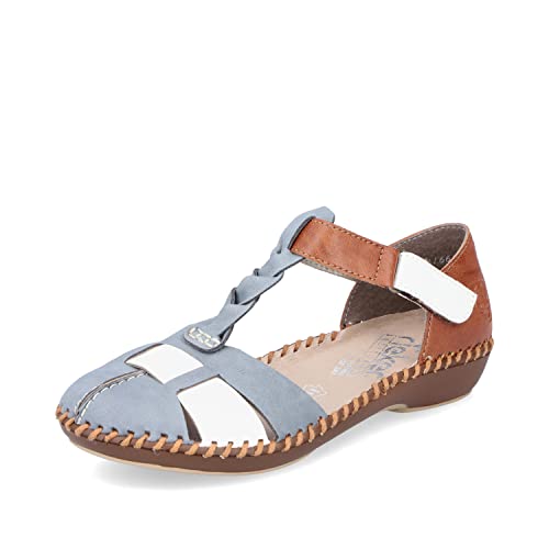 Rieker Damen Sandaletten M1665, Frauen Sandalen,Riemchensandalen,Leichter,Absatz,Sommerschuhe,Freizeitschuhe,offene,blau Kombi (90),41 EU / 7.5 UK von Rieker