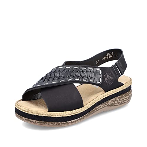 Rieker Damen Sandaletten V0985, Frauen Sandalen,Schuhe,Strandschuhe,Sommersandalen,bequem,flach,Women's,Woman,Lady,Ladies,schwarz (00),40 EU / 6.5 UK von Rieker