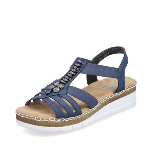 Rieker Damen Riemchensandalen V1206, Frauen Sandalen,Strandschuhe,Sandaletten,Sommersandalen,Absatz,Sommerschuhe,blau (14),40 EU / 6.5 UK von Rieker