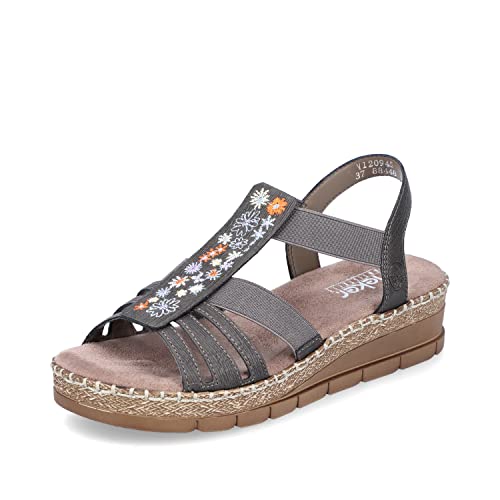 Rieker Damen Sandaletten V1209, Frauen Sandalen,sommersandalen,bequem,sommerschuhe,freizeitschuhe,offene,schuhe,strandschuhe,grau (45),37 EU / 4 UK von Rieker