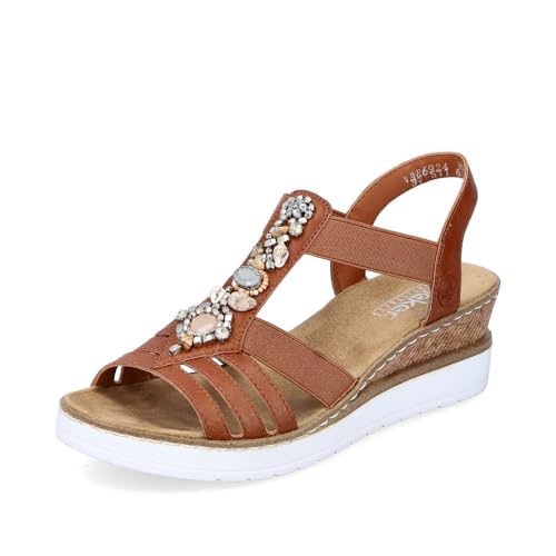 Rieker Damen Keilsandalen V3869, Frauen Sandalen,sommerschuhe,freizeitschuhe,offene schuhe,strandschuhe,keilsandaletten,hoch,braun (24),38 EU / 5 UK von Rieker