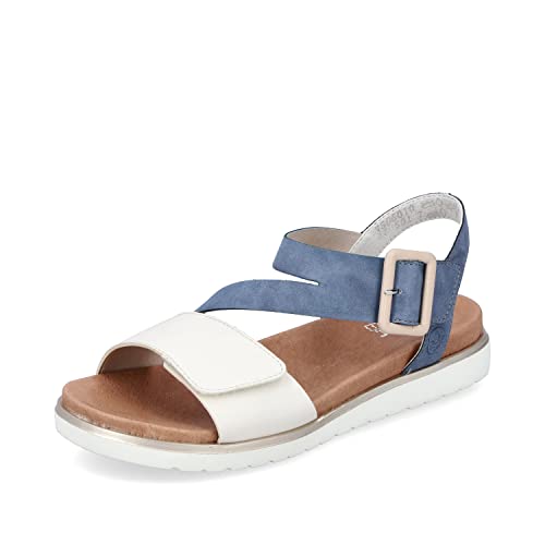 Rieker Damen Sandaletten V5060, Frauen Sandalen,sommersandalen,bequem,flach,sommerschuhe,freizeitschuhe,offene,schuhe,blau kombi (10),36 EU / 3.5 UK von Rieker