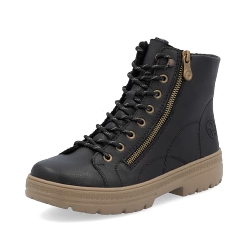 Rieker Damen Schnürstiefeletten N0031, Frauen Stiefeletten, lose Einlage,uebergangsstiefel,schnürboots,Winterschuhe,warm,schwarz (00),39 EU / 6 UK von Rieker