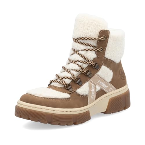 Rieker Damen Schnürstiefeletten X8611, Frauen Stiefeletten, lose Einlage,Winterstiefeletten,warm,gefüttert,Boots,beige Kombi (60),40 EU / 6.5 UK von Rieker