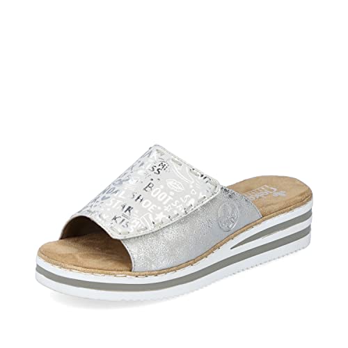 Rieker Damen Slipper V0290, Frauen Slip On,Slides,Schlupfschuhe,schluepfschuhe,Loafer,Slip-ons,freitzeitschuhe,offener,Silber/Platin (90),37 EU / 4 UK von Rieker