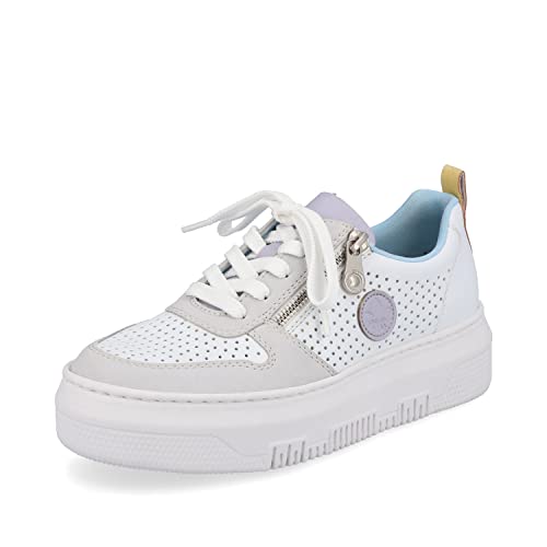 Rieker Damen Sneaker M1905, Frauen Schnürschuhe,Schnuerer,straßenschuhe,Strassenschuhe,Schnuerung,lace-up,Shoes,Low-tie,Weiss Kombi (80),37 EU / 4 UK von Rieker