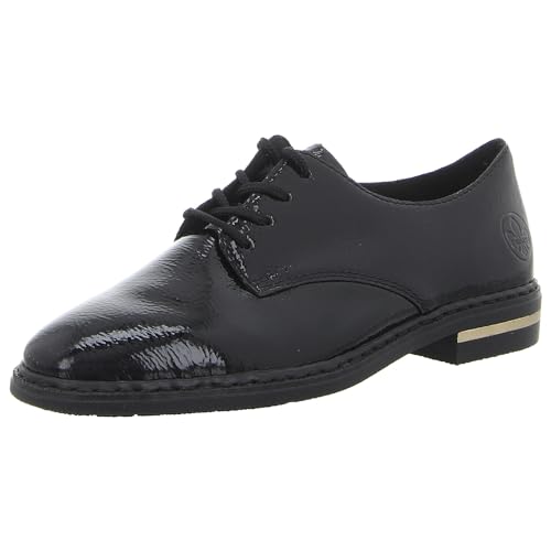 Rieker Derbies Damen Leder mit offenem Absatz, Schwarz Lack, 37 EU von Rieker